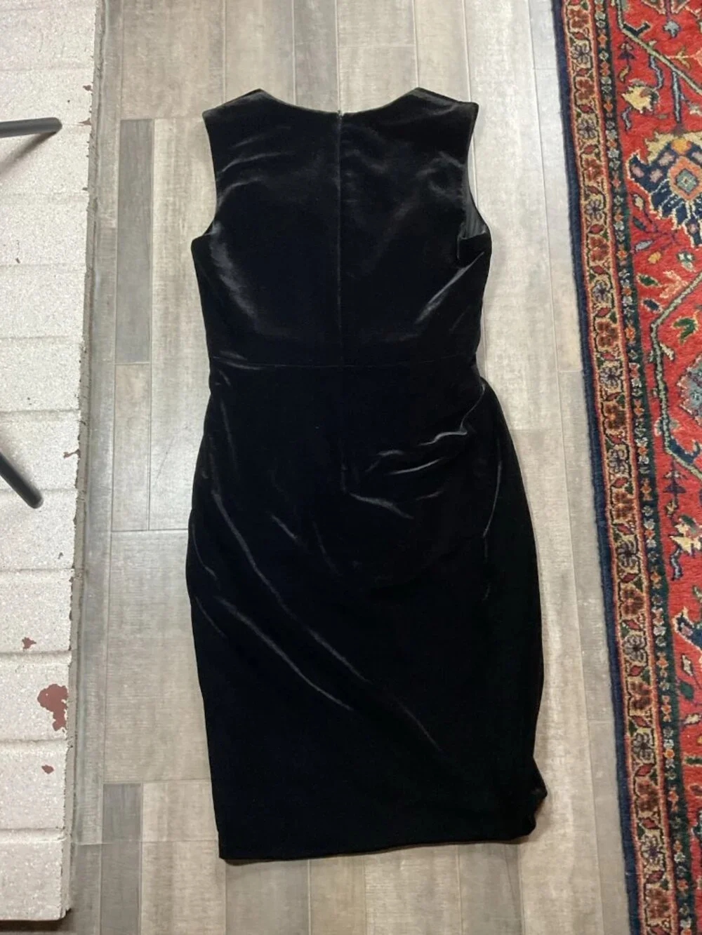 BLACK HALO Black Velvet Dress Midi Bodycon Strech SZ 10 NWT Sleeveless Slit LBD - Picture 7 of 13